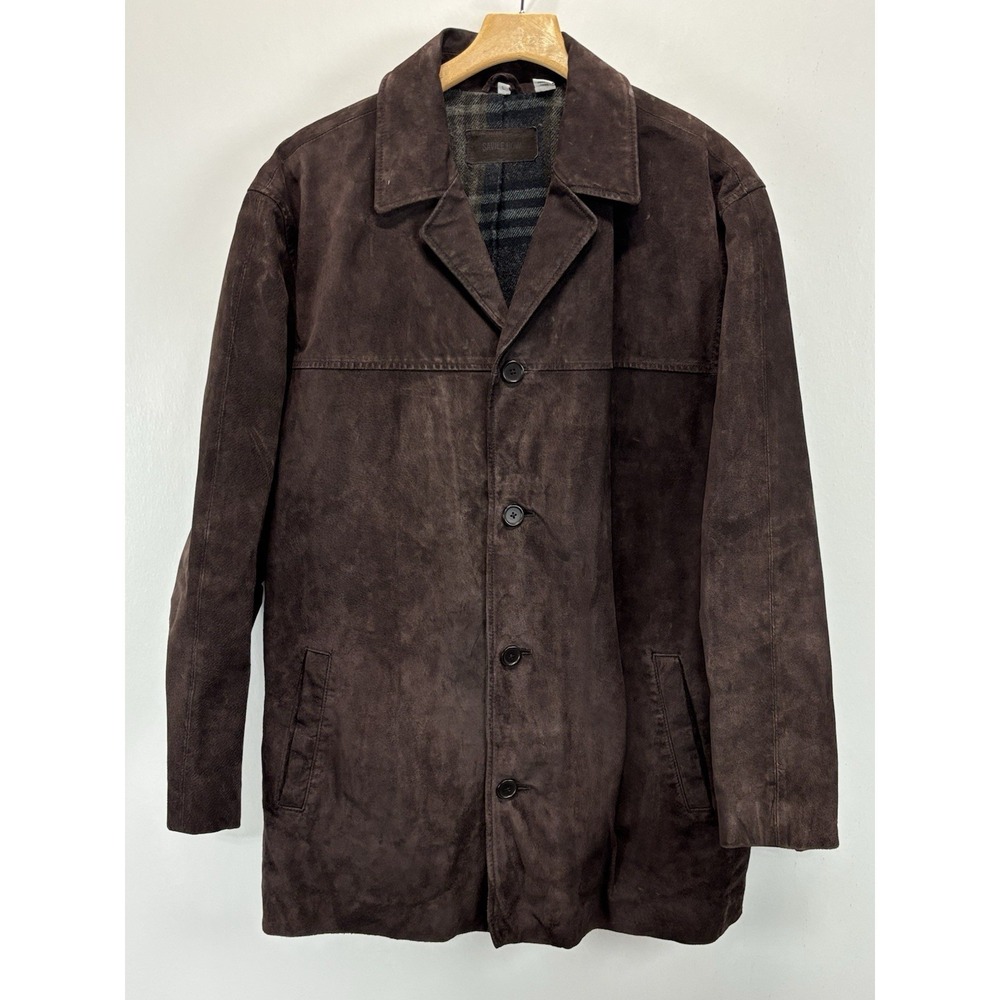 Vtg Savile Row Brown Suede Car Coat Mens L Chocolate Brown Flannel Blanket Lined